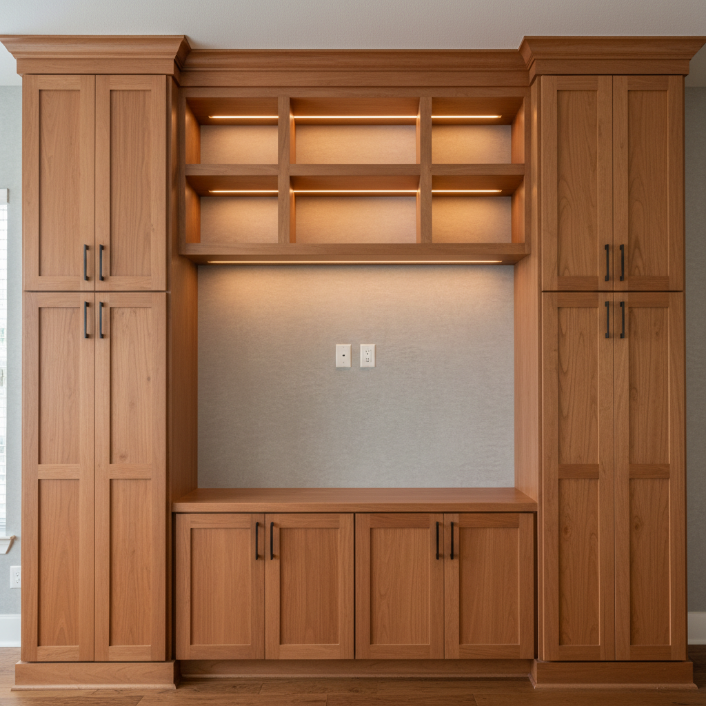 Custom built-in entertainment wall and cabinetry by St. Cloud ProServices